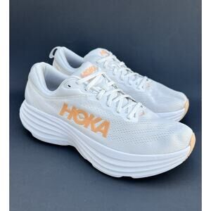 HOKA Bondi 8 Ultra Cushion Running Shoes White Cantaloupe Women's Size 11 B US